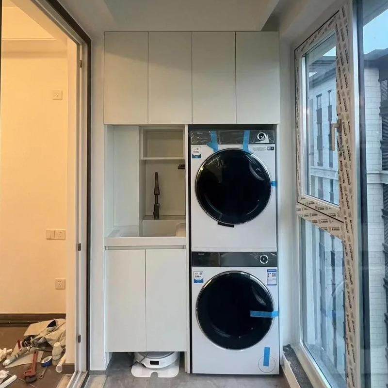 台柜阳蜂窝铝整板机洗衣机烘干机叠放组合柜一体盆洗衣角柜切QXS