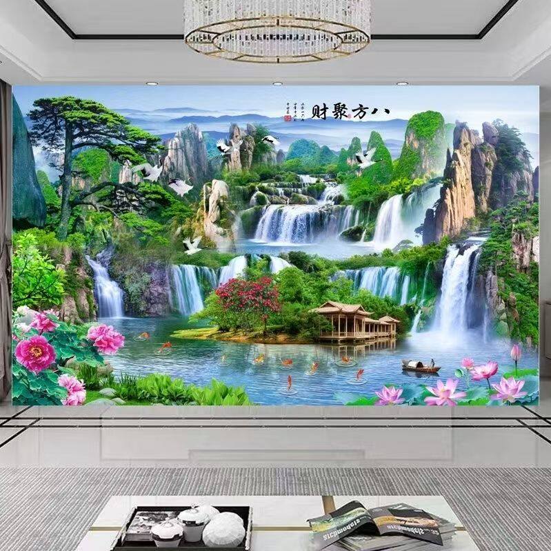 新款轻奢墙布风景画客厅壁布中式沙发背景画墙纸壁纸无缝壁画