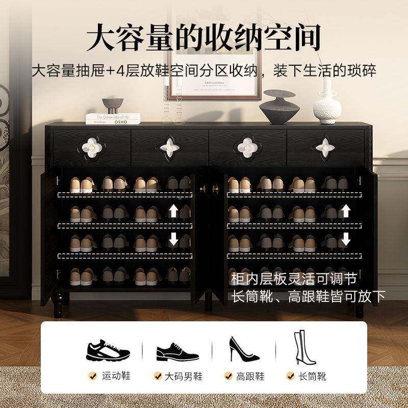 木式复古鞋柜黑色实家用门口法新款入收纳柜靠墙一NIU户体玄关柜