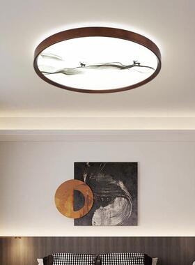 中式实木卧室灯吸顶灯圆形胡桃木新色X1867简约le间客厅书d房灯18