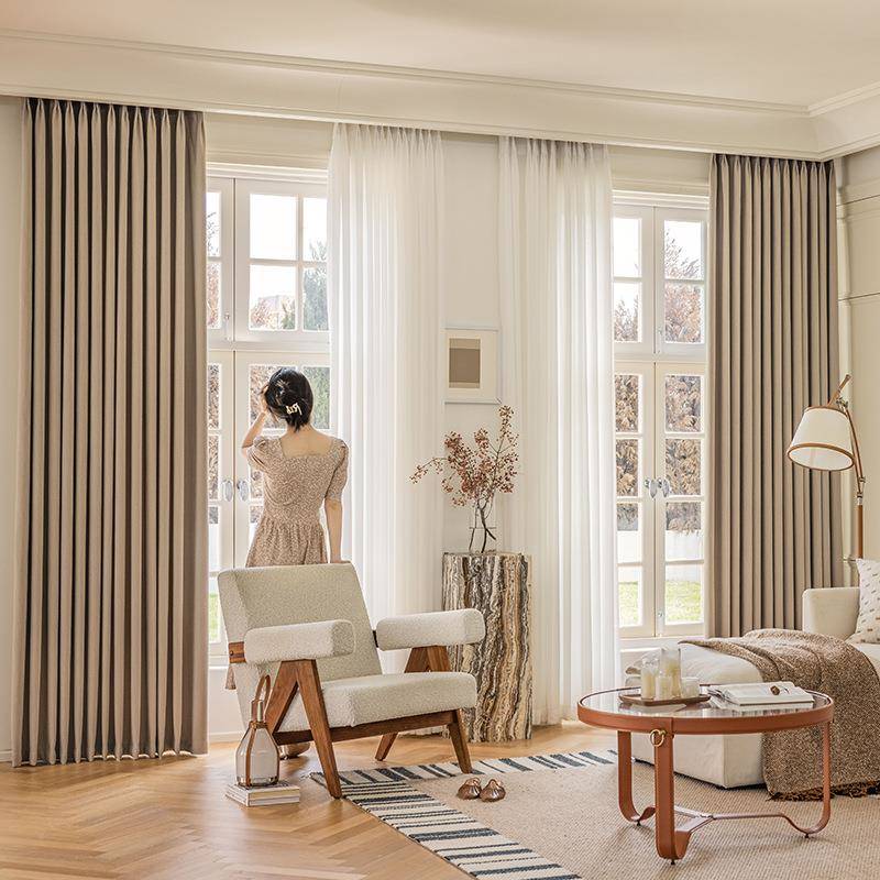 日麻式棉厚窗帘客厅202新5款水芙棉法式加卧447室遮光高级感奶茶