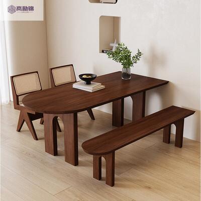 木中古风台餐桌原木长方形大板洽INR岛谈家用小户实型靠桌墙半圆