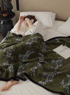 复古春秋空调午睡RGW盖毯绿色斑针织发装饰毯北欧ins沙风ns风马家