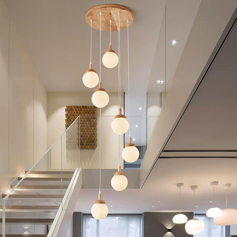 楼梯间吊灯loft意客木厅吊灯挑空F5018公寓别墅复式楼原奶油风长