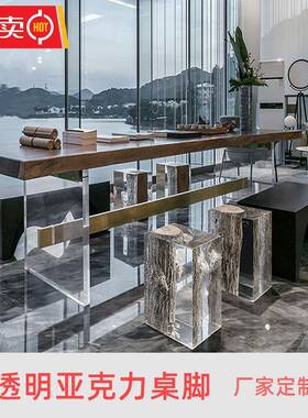 定亚撑克力桌腿T640型透明桌餐桌L几型茶岩板支腿厚板脚悬浮支架