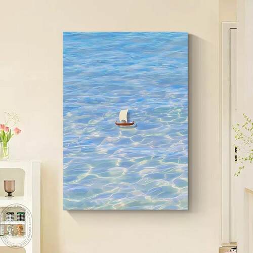 一帆风顺客厅装饰画大海风景现代简约餐厅壁画入户玄关水波纹挂画