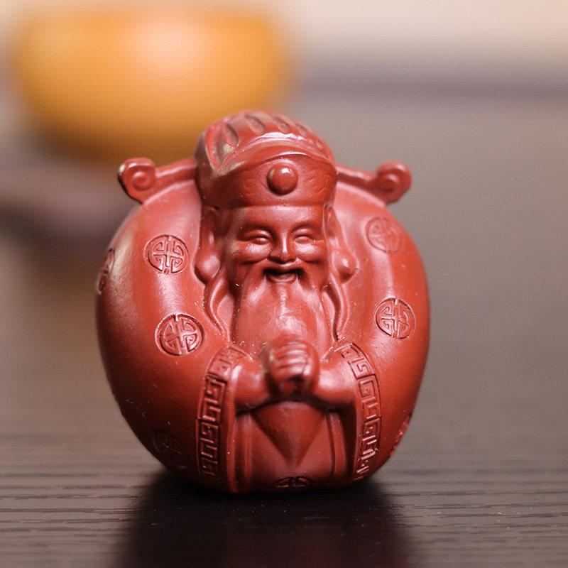 紫砂茶宠小财神摆件可养创意招财茶玩文玩手把件茶桌装饰