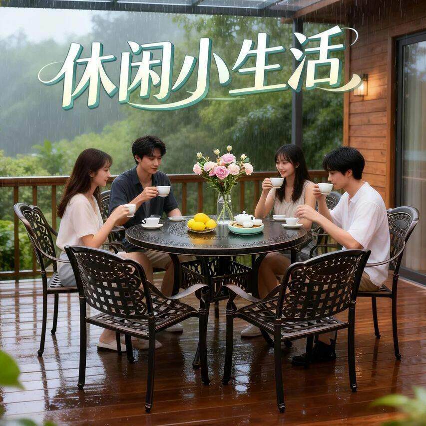 庭院桌椅套装铸铝防晒防水室外阳台花园休闲户外圆桌椅耐用多功能
