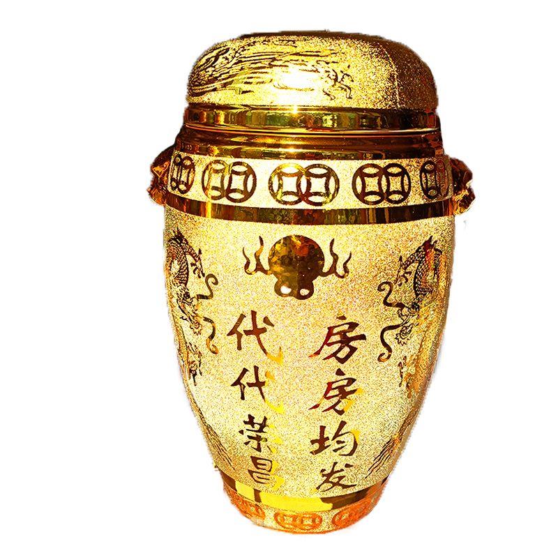 金色陶瓷金坛龙凤招财骨灰坛大号迁坟捡骨头罐子男女款金斗骨灰缸