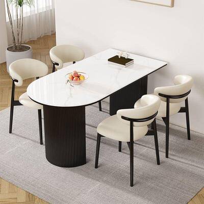 法合式奶油半圆AUH岩板餐型桌椅餐桌组小户家现代轻奢简约桌子用