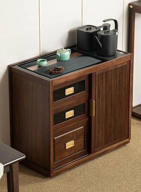 北欧黑胡桃茶水柜实一木移动茶电木UYW款茶几烧水壶体台茶桌边几