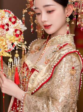 红色蕾新娘结婚HWP秀服团扇新中式丝双面禾DI遮面红色成品Y喜扇91