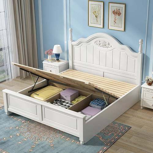韩式白色实木床美彩色式公主RKY床1.8/.51.35/1./2米儿1童储物高