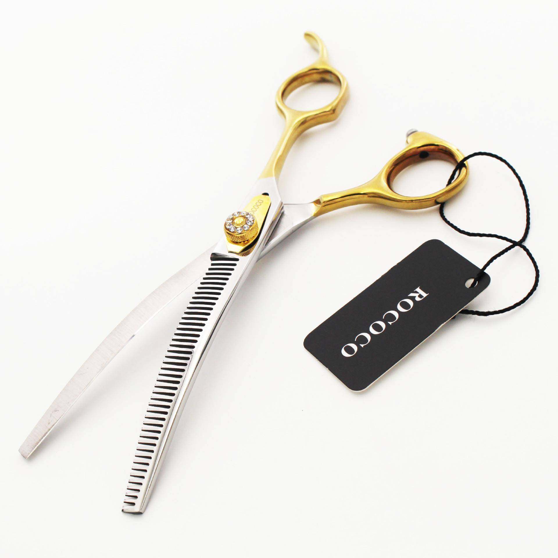 .0寸金直421柄宠物剪刀弯7牙剪细牙色下弯弯剪狗狗修毛剪刀