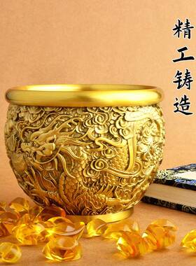 纯黄灰铜特盆龙纹缸客厅桌面烟缸创大意装饰摆fjas件貔貅缸聚宝招
