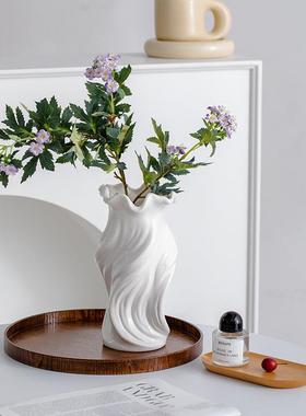 EIB门白色北欧简约现代陶瓷装饰干花鲜花瓶客厅花餐桌花摆件蜀花