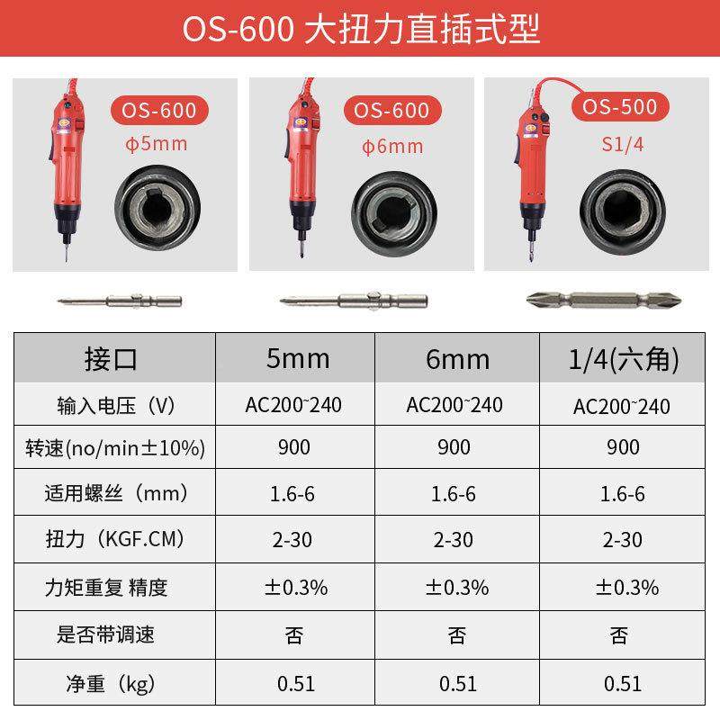 欧神OS动-600电起8子500电批S1MDG/4内六角起子头1直0插式电动螺