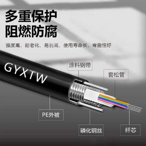 铠装光缆4芯单模铠装光纤线GYXTW中心束管式光纤光缆监控安防线