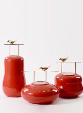 新中式红中国厅软装陶瓷装饰摆件样板间客玄关YH031电视柜房书创