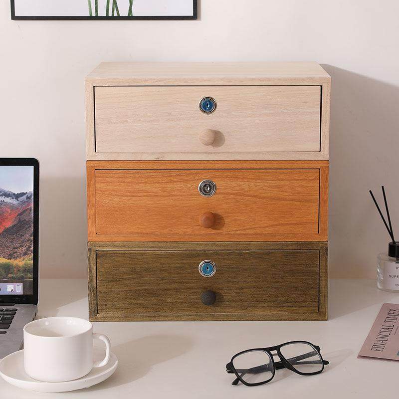 用带锁收纳NRL盒抽屉实式木家面大容量长桌方形单层钱箱盒柜子储