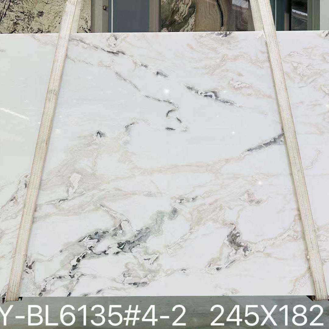分迪白大理石桌子厨669房餐台天面然奢石餐边柜意式轻奢风背景墙