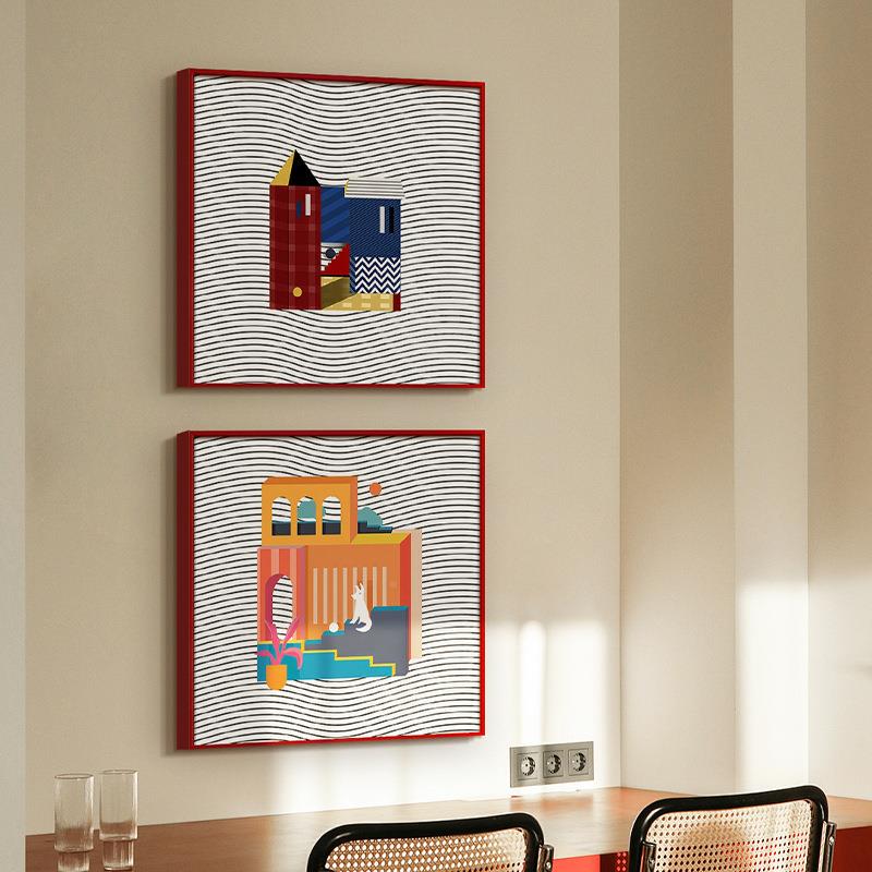 2025法式复古风款包豪斯色al202508几何装饰画新客厅挂画餐厅卧室