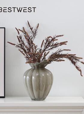 西家居SS24-205博中古插芬顿饰玻璃花瓶灰色褶皱花边法式复古花桌