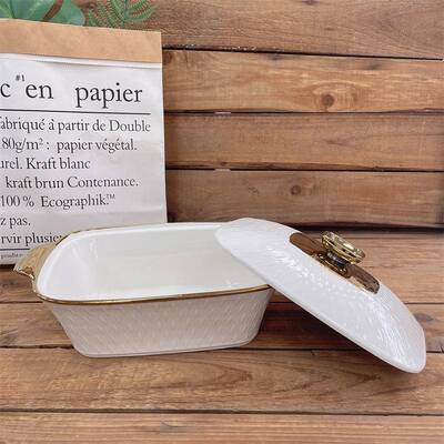 厂家欧浮雕陶瓷双CCQ417-4耳汤汤家用简约式轻奢锅白色金边简约碗