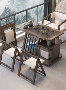 实木阳台小茶桌简约客厅家用多组功能水NQZ柜新式可中茶移动茶桌