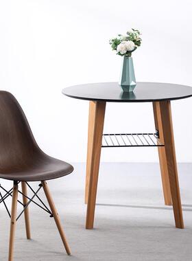 北欧实木圆餐桌小户型代简约洽谈桌组合创现奶茶Z-226圆店白色小