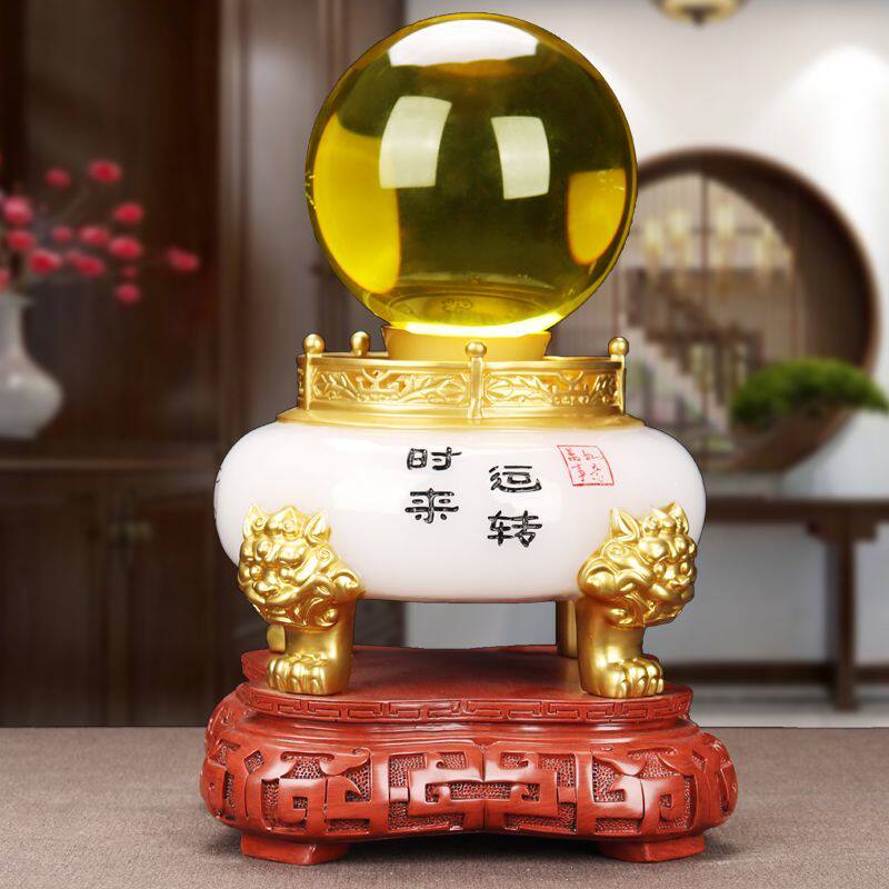 时来运转水晶球聚宝盆摆件办公室桌面玄关酒柜客厅乔迁家居装饰品