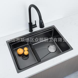 一体拉伸水槽304不锈钢压纹6845黑金米纳黑阶大单槽5745台下洗菜