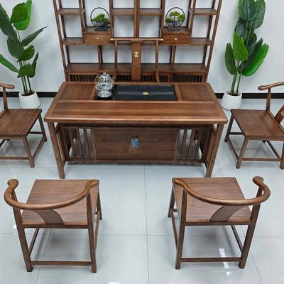 实木新式茶桌椅组合办公室家YWI用泡台禅意干实木泡茶中简几约茶