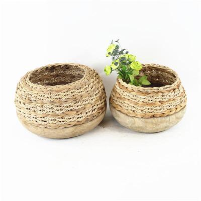 厂花家销售专业手工编织原木工艺花瓶盆花桶田温馨CF19305饰民园