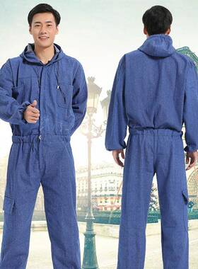 薄劳打磨防烫透工气服纯棉带帽防尘服WOE连体保焊工夏季防作马小