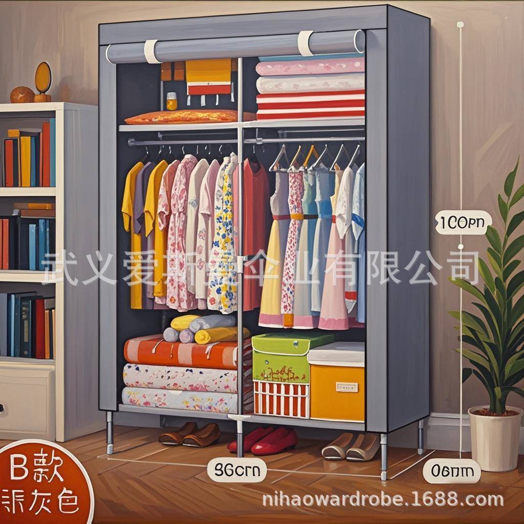 简易衣柜架双人衣橱装钢组布衣柜储物柜宿舍807收纳柜经挂济型衣