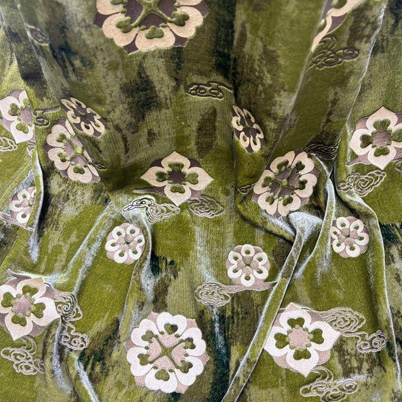 侨绒烫金服烧花丝绒面料新式烧花ZSI真丝面绒布高档礼旗中袍裙子