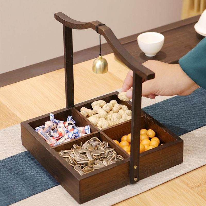 仿古商中式零食果盘古用复围过炉煮茶干果盒家用年BJH分格茶点水