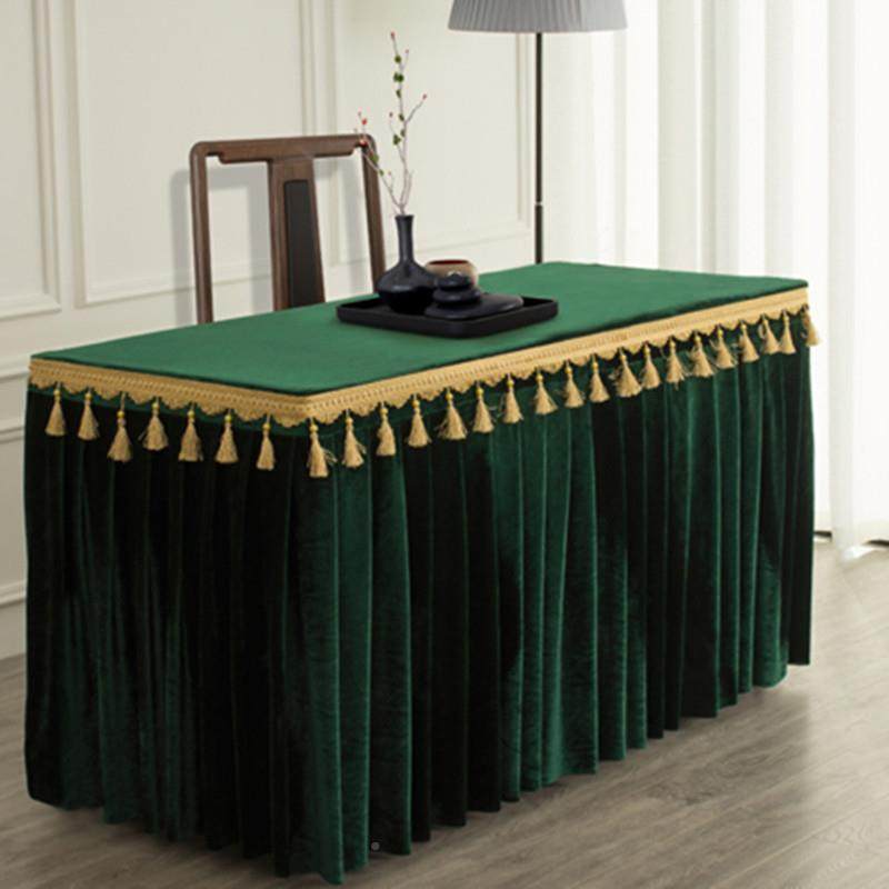 定制桌金吊穗桌罩丝绒到吊穗展会动会议布桌裙桌罩自活助餐台裙桌