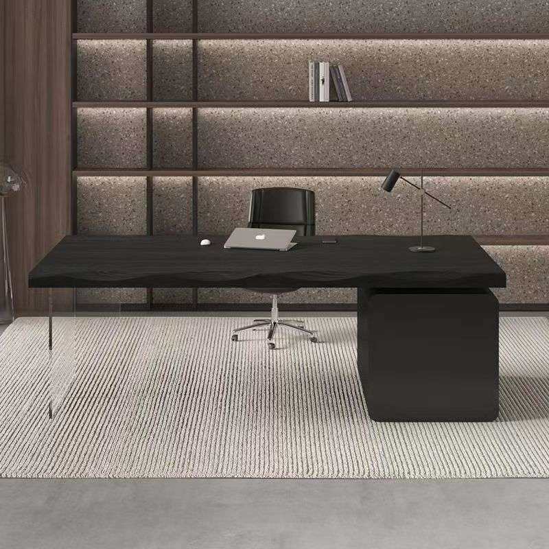 实木老板办公桌轻奢极简纯黑色工作台家用书桌带抽屉总裁桌椅组合