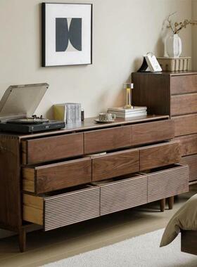 卧黑胡桃色九斗柜全实木室床尾柜现代约储物柜WNX欧抽屉简床边柜