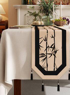 新中式茶席桌旗风高端边餐柜斗柜长条旗布餐FKW桌几茶桌面装饰台