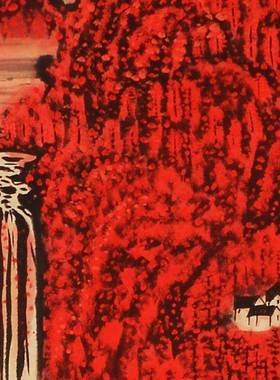 名家李可染山挂绘水纯手装饰NDN画万客山红遍国画水墨画厅画办公