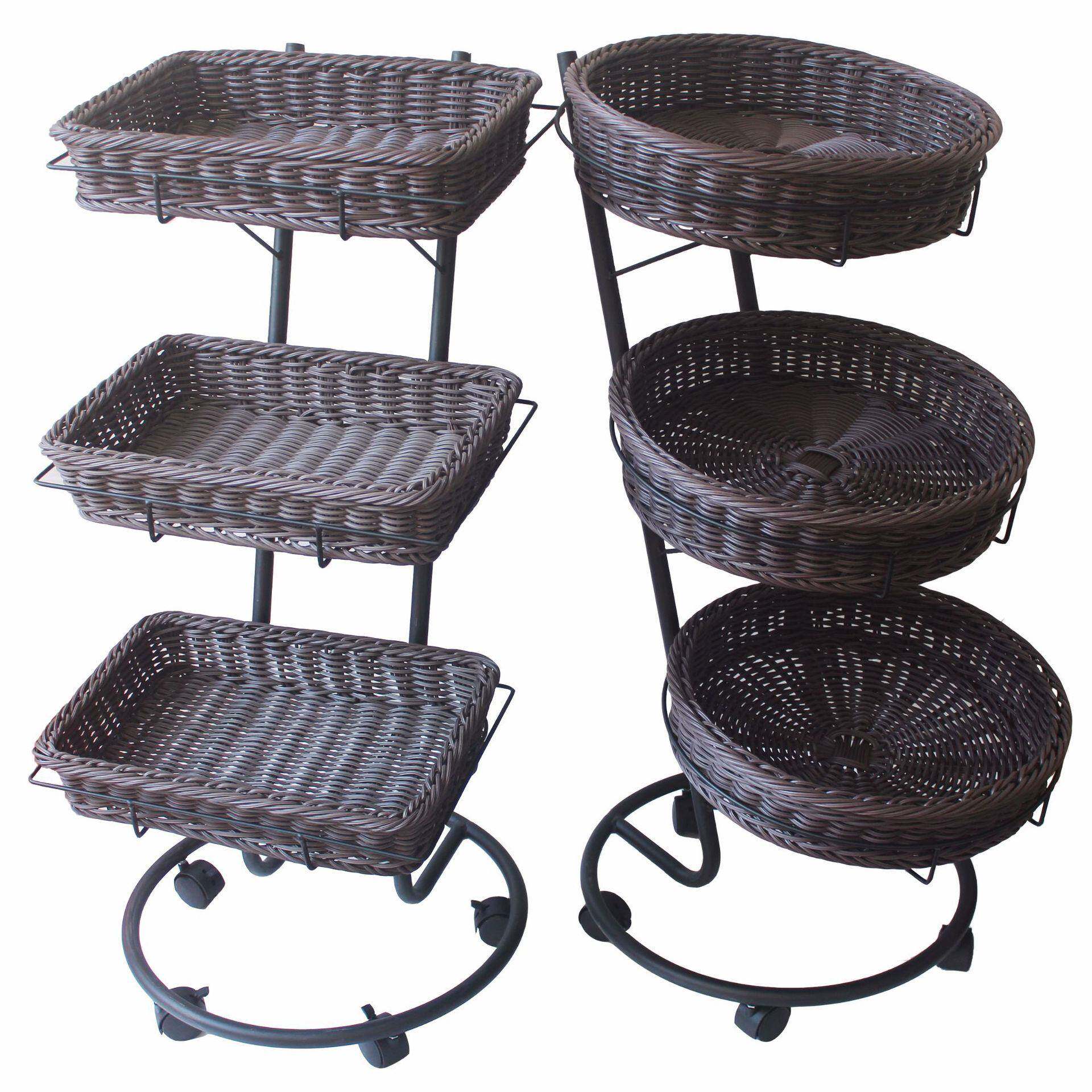 三层水果车水果展篮示陈列道具水超市展示篮编织筐果DTY4590藤篮