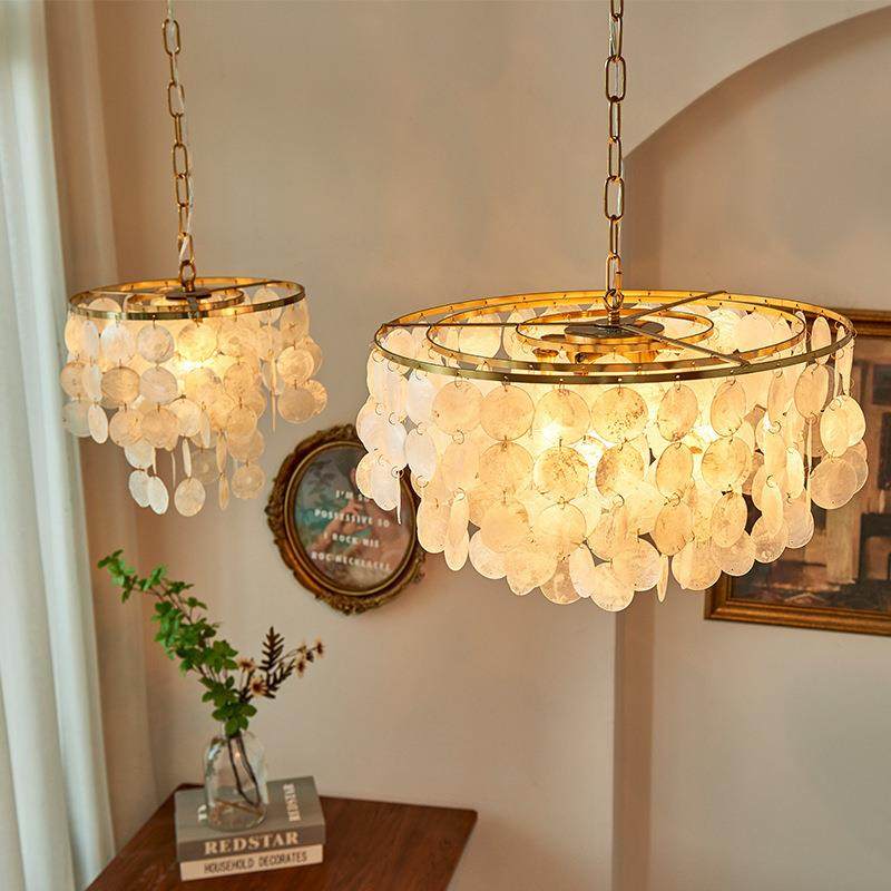 美法式客厅吊灯北欧全光护谱眼卧室吊式灯复风古天然贝275壳铃吊,家装灯饰光源,智能吊灯,淘宝优惠券,粉丝福利购,淘宝优惠卷