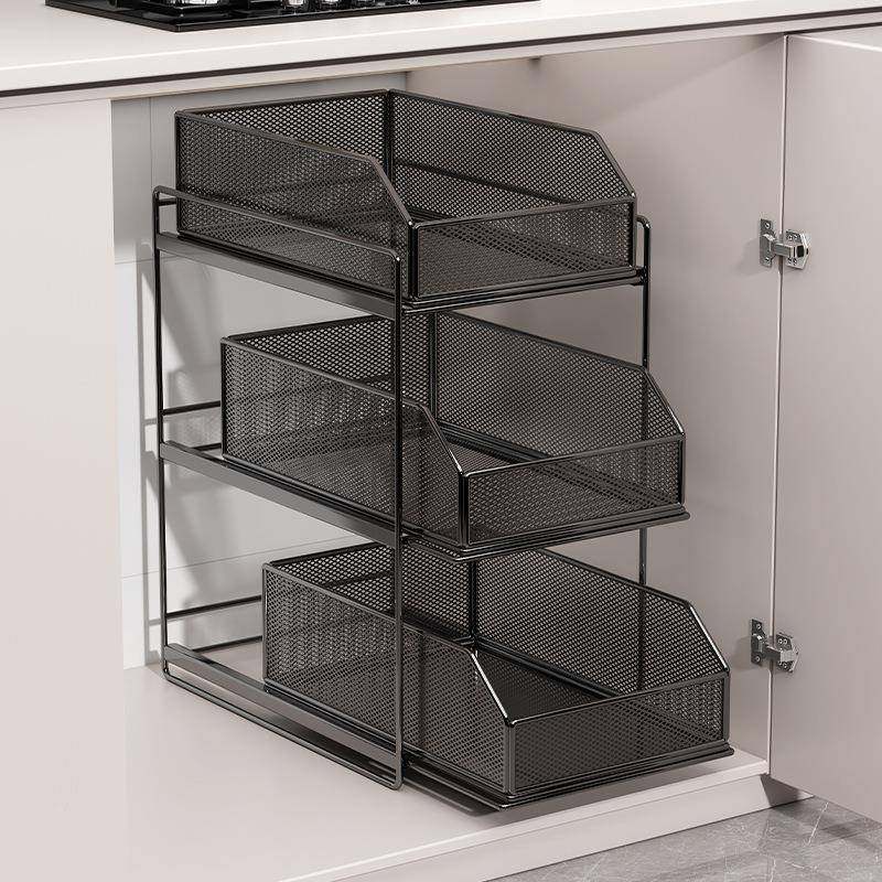 厨房置物架层水下抽拉式收纳拉篮槽锅改具碗BVW盘多橱柜抽屉内置