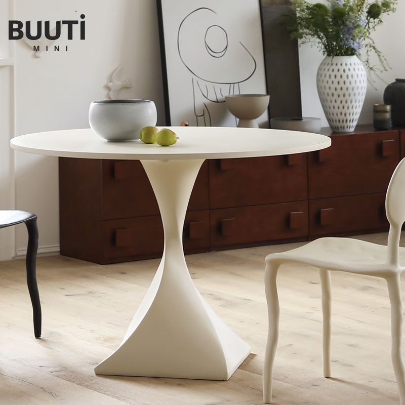 比特/BUUTi北欧法式奶油风餐桌旋转桌洽谈桌岩Y板圆桌休闲桌