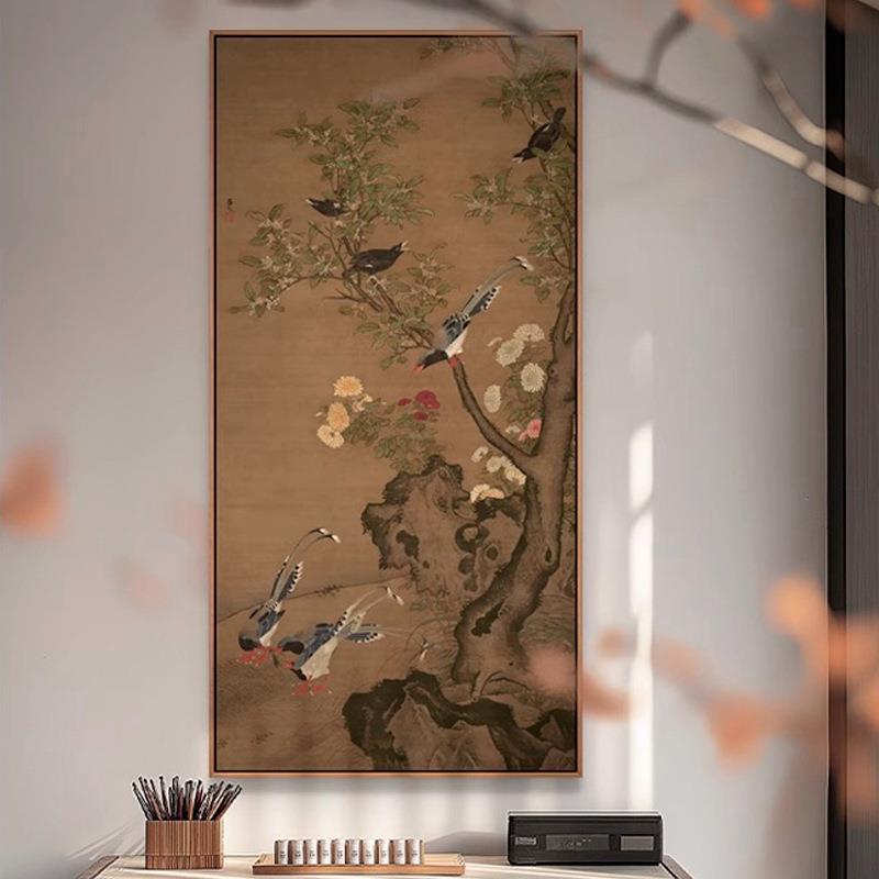 宋代美学新中式客厅玄关走廊花鸟装饰画复古中古风民宿酒店挂画