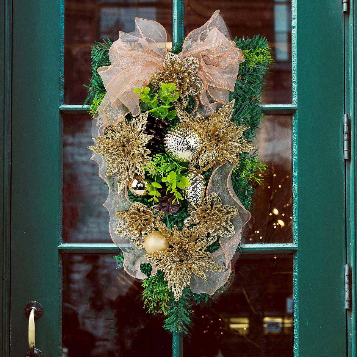 金色圣诞花松针倒挂树2025圣诞花环商场橱窗藤条圣诞节装饰