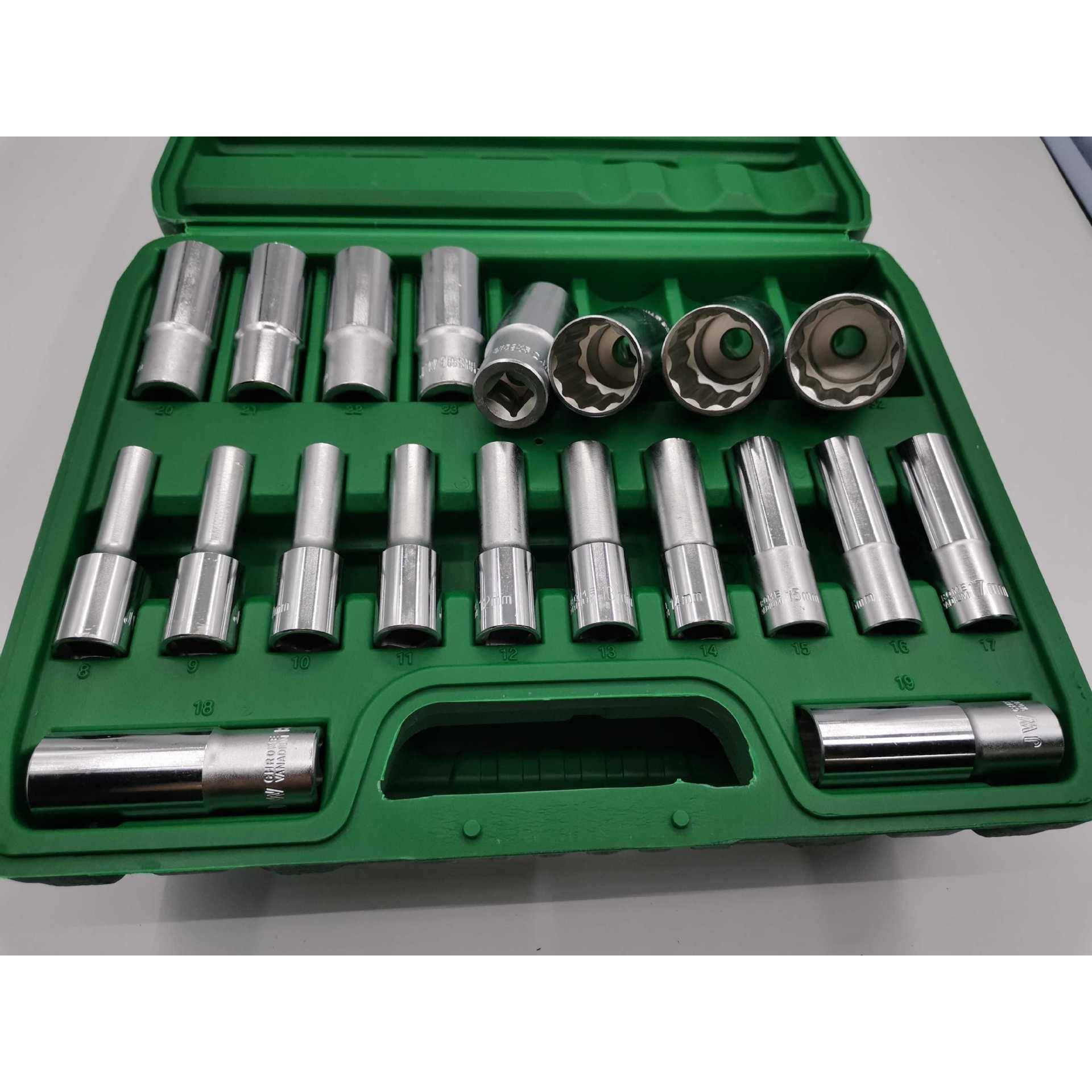 梅花套筒加长8cm大飞接口套头汽机修专用烙凡钢8—32整套12角盒装